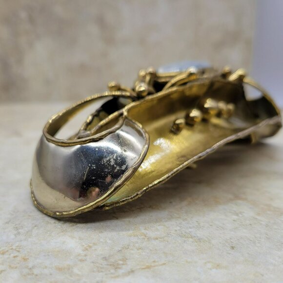 Signed Luciano Huge Belt Buckle Brutalist Brass Silver Modernist - Picture 8 of 11